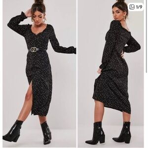 Missguided Milkmaid Dress Black Ditzy Floral Print